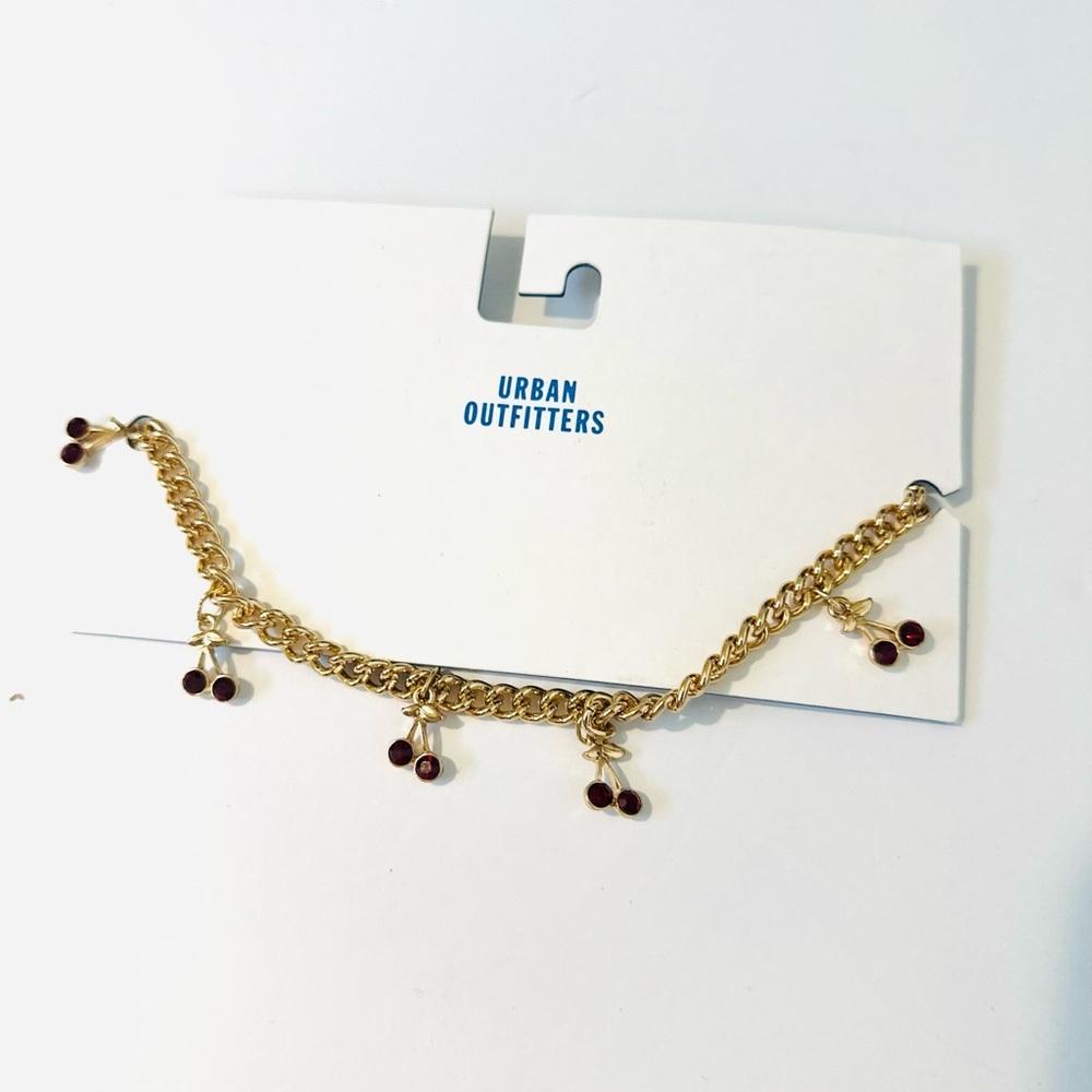 Urban Outfitters Cherry Charm Necklace NWT! Gold/ruby